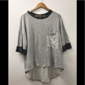 Mixed media BIG pocket crew neck top